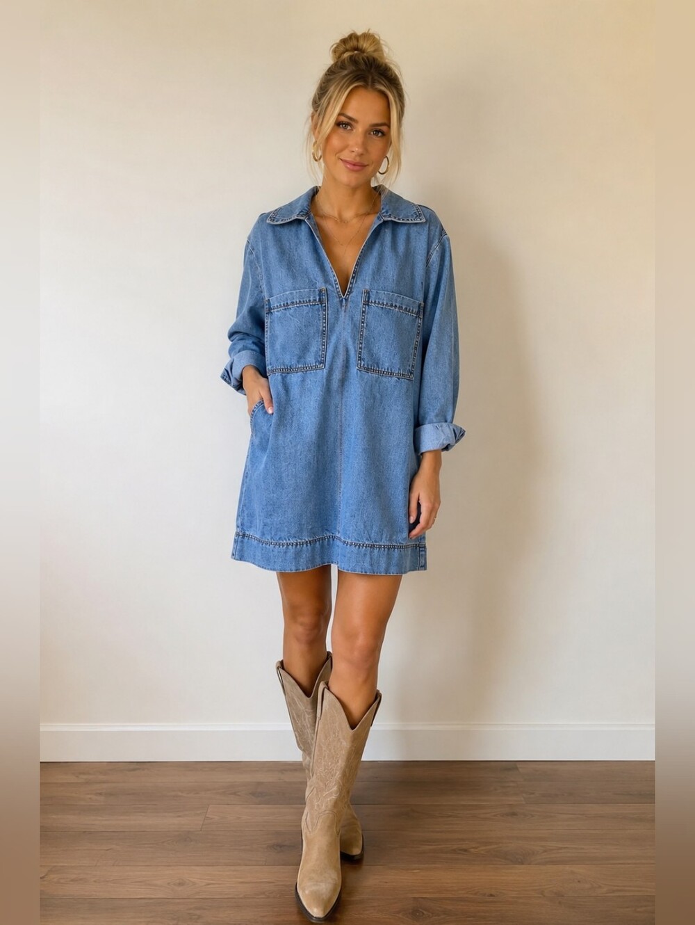 Boutique Denim Dress- Light Blue- WoRN Once